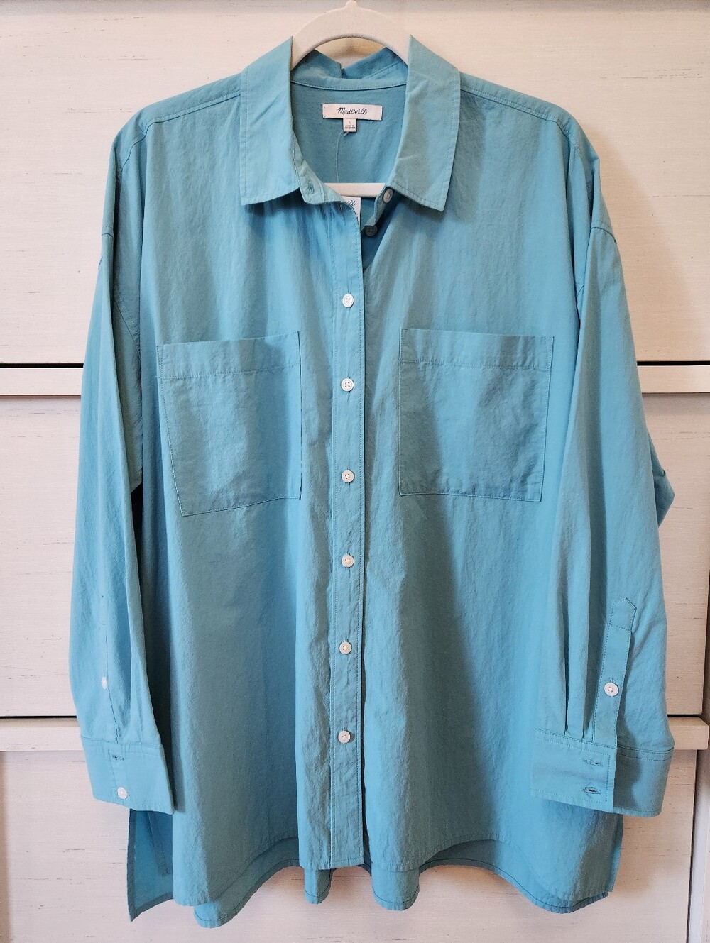 Madewell NWT The Oversized Straight Hem Shirt in Signature Poplin Sz Large Blue
